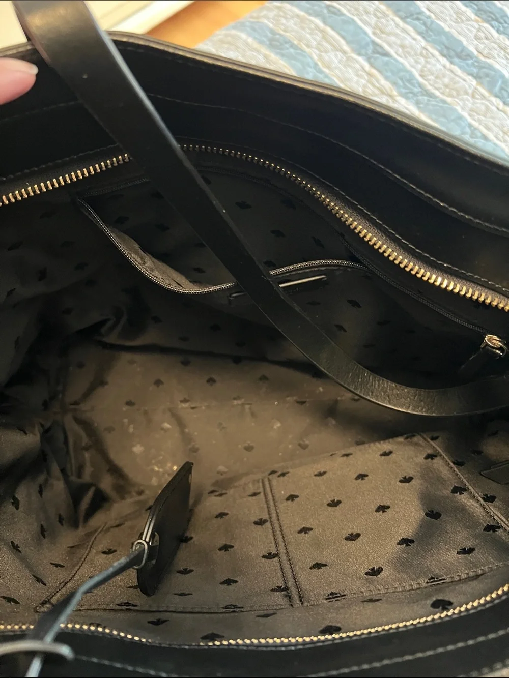 kate spade Black Leather Tote with Front Pocket
